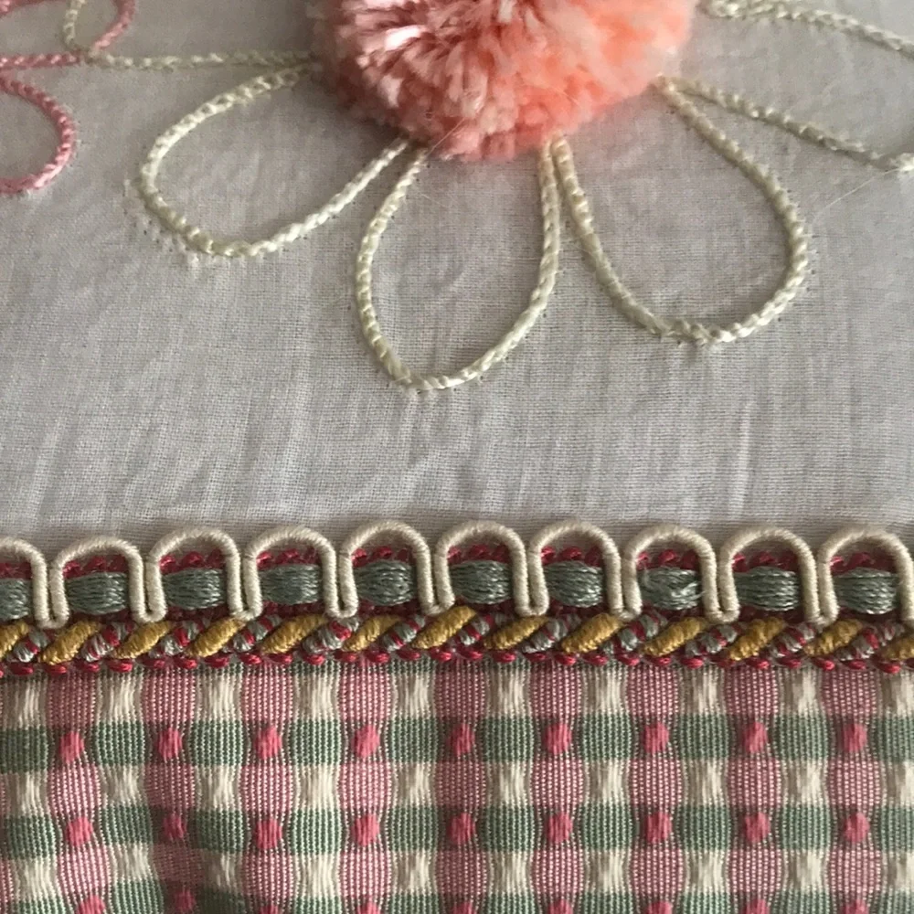 Pillow Throw Handmade Pillow Fringed Embroidered Floral Pillow Square Pink